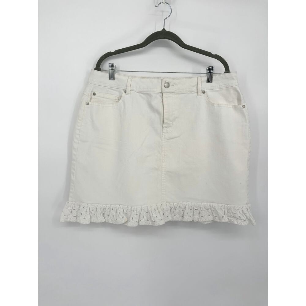 White Denim Y2K Skirt Ruffle Hem Eyelet Trim Coastal Cottagecore Women’s Sz 16 - Picture 2 of 7